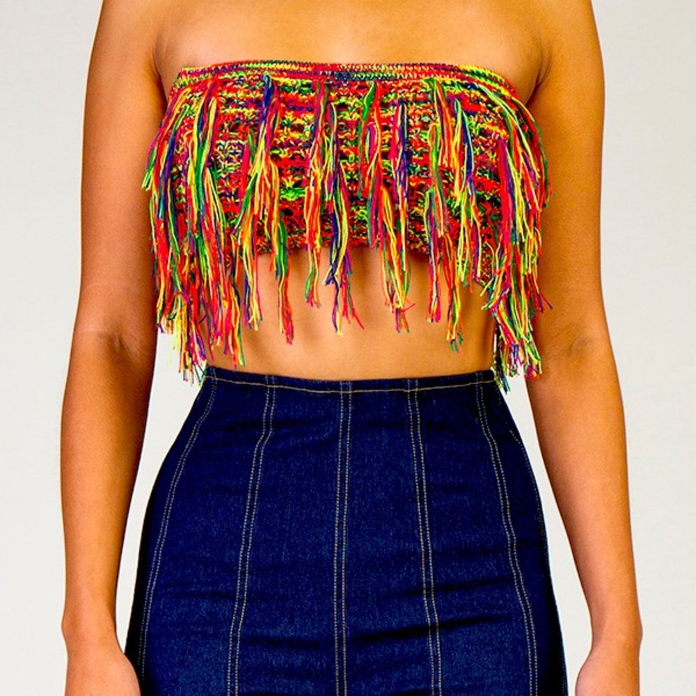 Fringe Crochet Strapless Top
